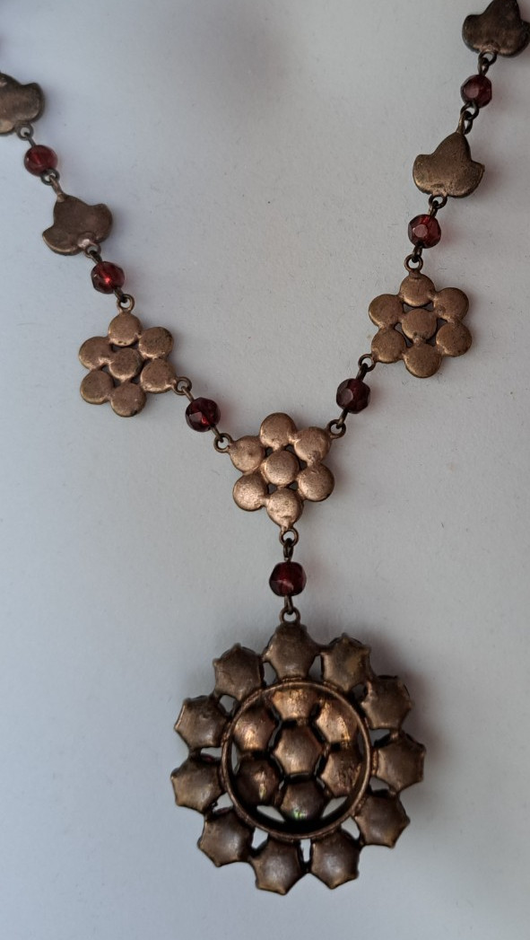 GARNET NATURAL GENUINE 118 GEMS BOHEMIAN 18″ PENDANT NECKLACE VINTAGE #708