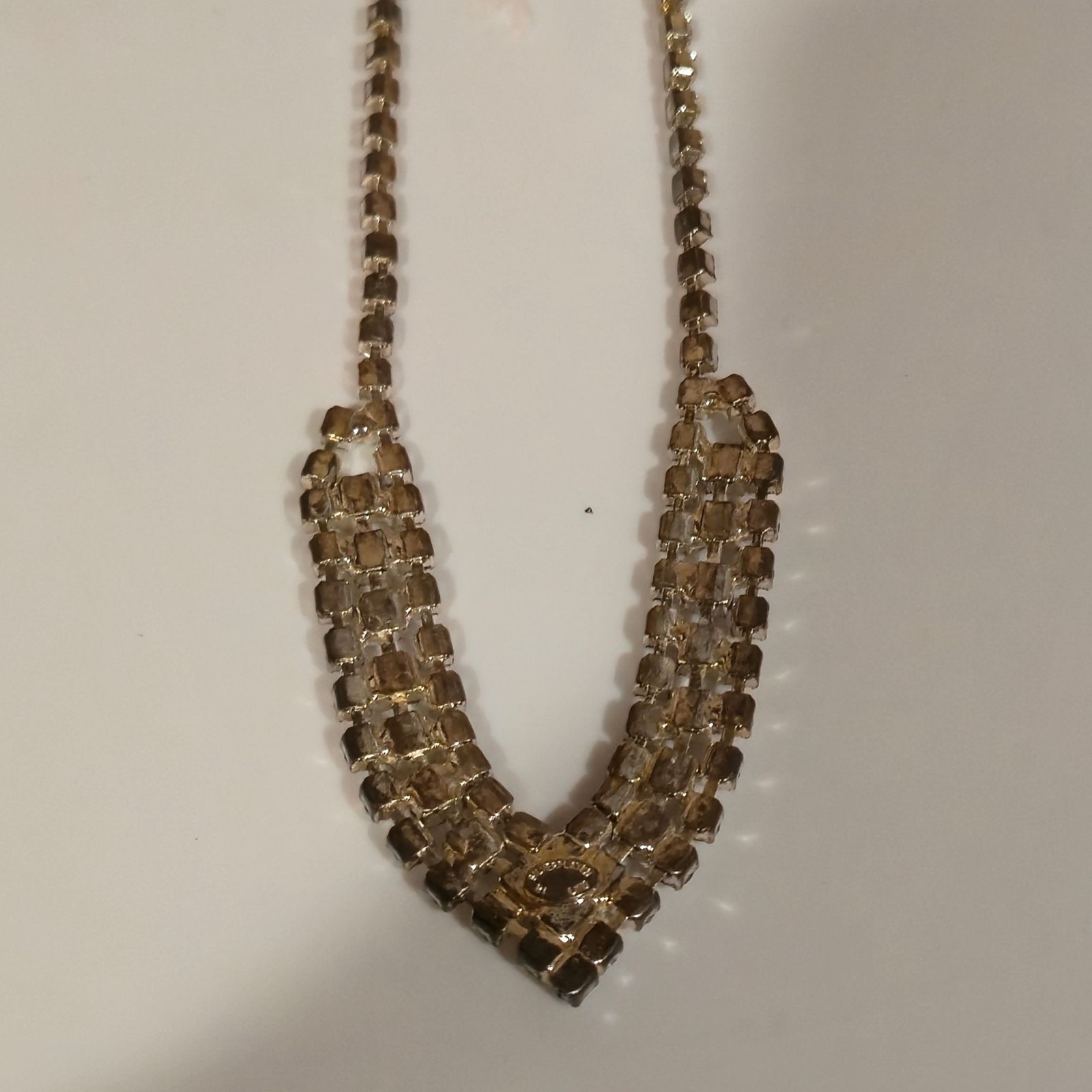 Vintage Lind Rhinestone Bib Necklace Silver Plated Bridal jewelry Glam Jewelry