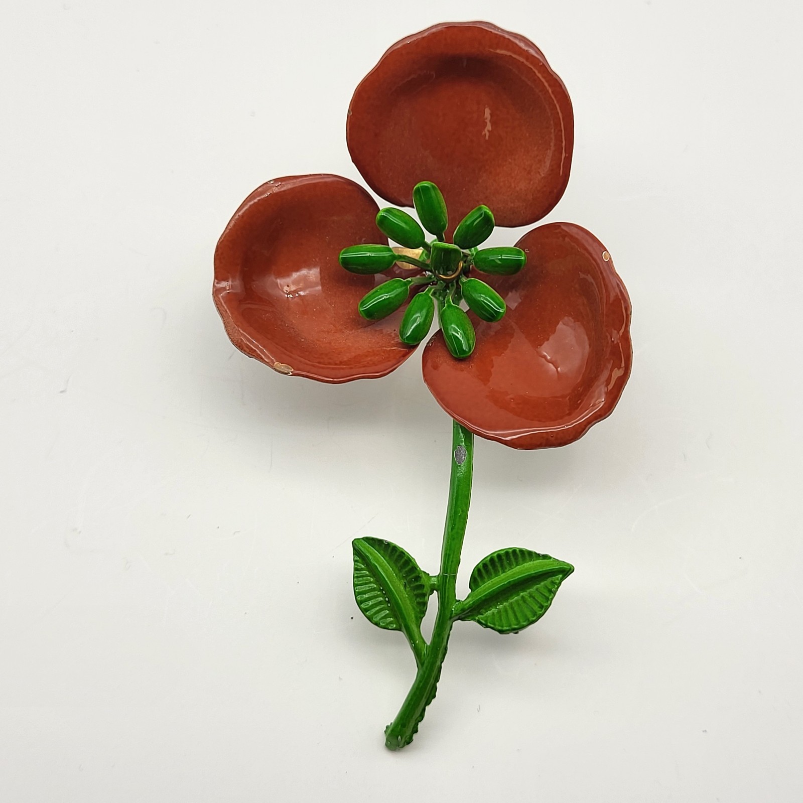 Lovely vintage enamel flower poppy corsage brooch pin elegant vibrant