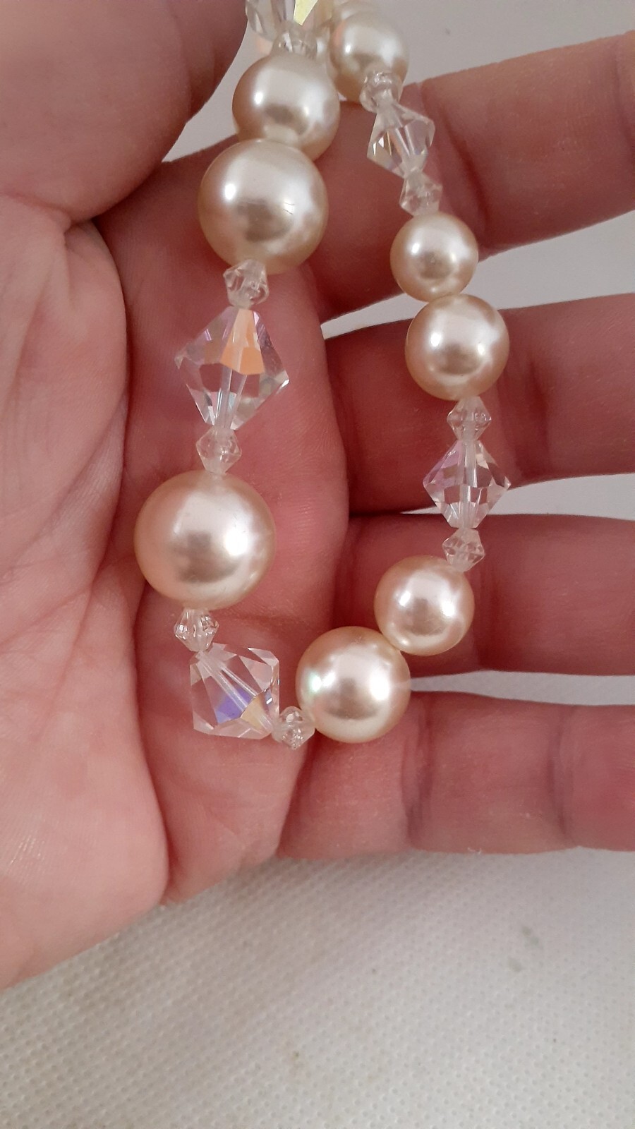 Vintage Lucite Bead & Aurora borealis Necklace. 17.5 in adjustable length