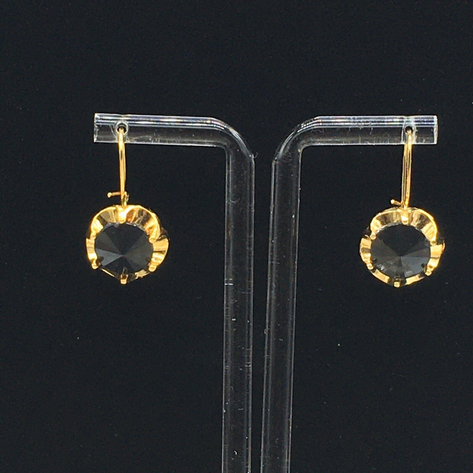 Black Leverback Earrings Gold Tone Cupcake Like Faux Tension Setting Pierced 1″