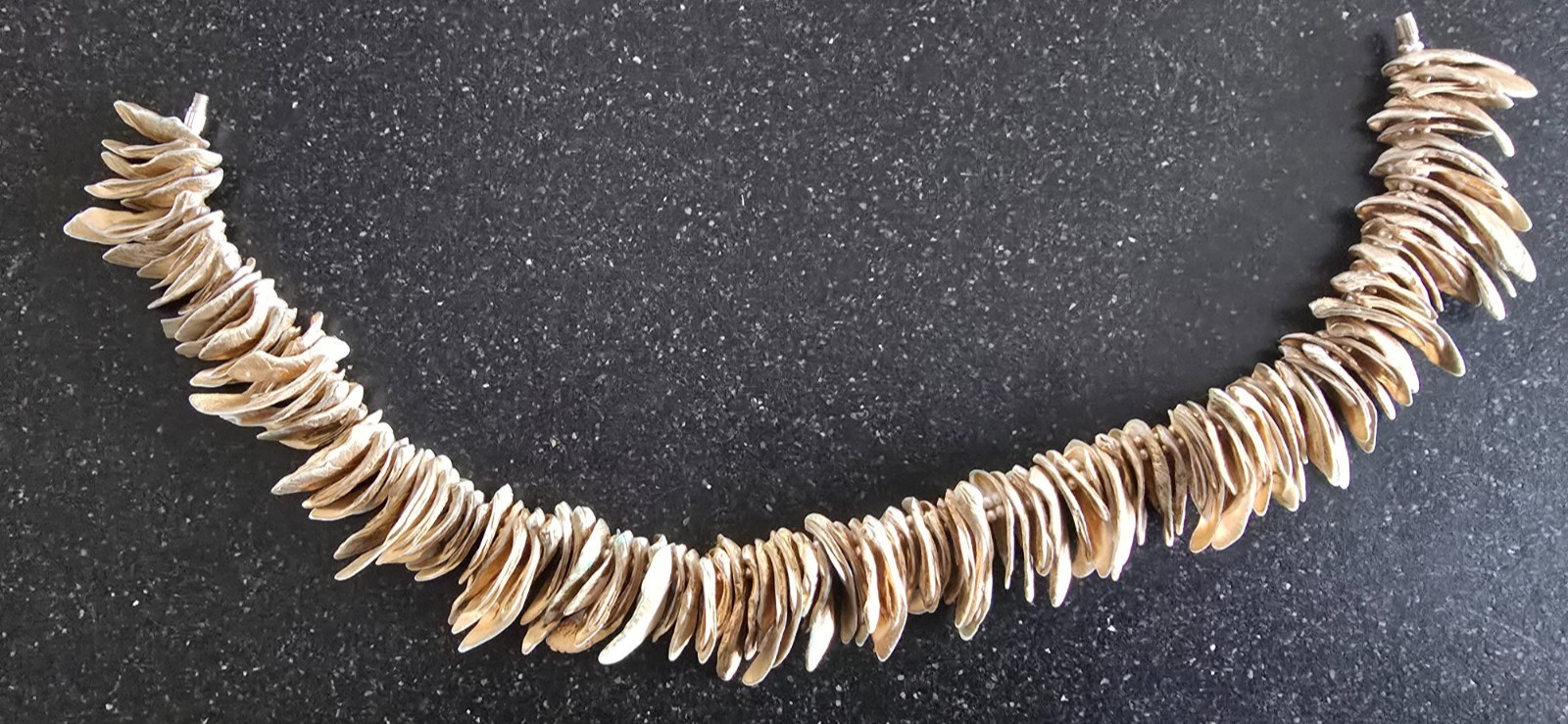 VTG Natural Sea Shell Fragment Necklace, Gold Highlights, 15 “, Striking!