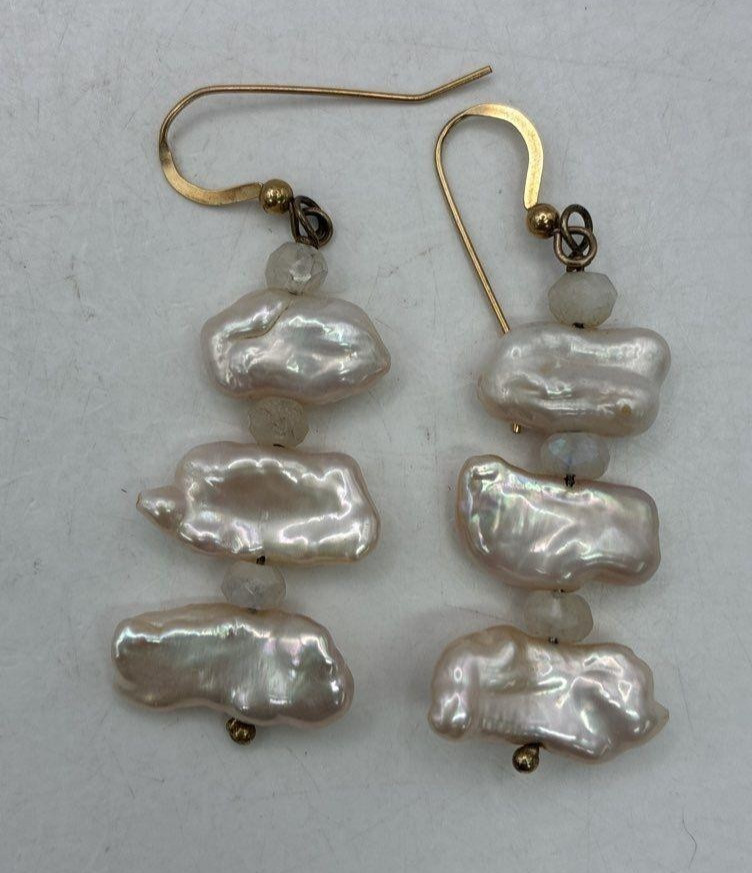 Vintage Champagne Gold Filled Crystal & Baroque Pearl Necklace & Earrings Set
