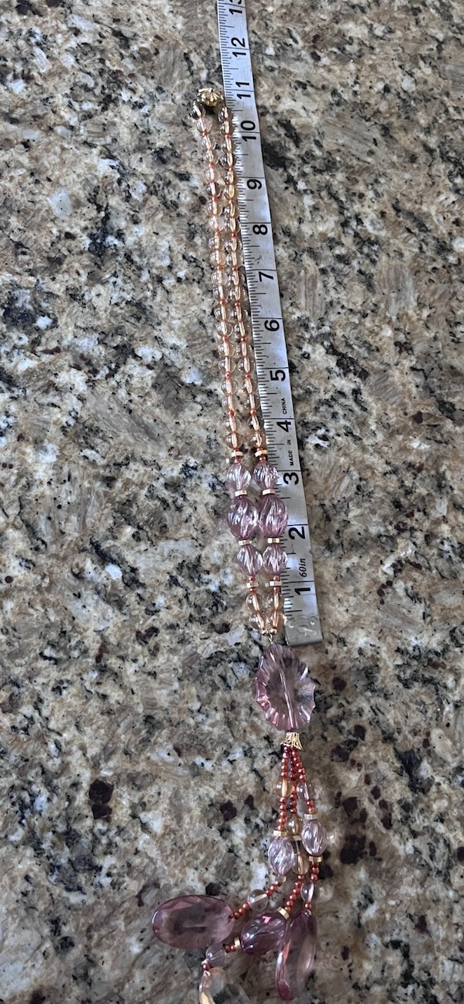 Vintage Lucite Faceted Beaded Blush Pink Tassel Necklace