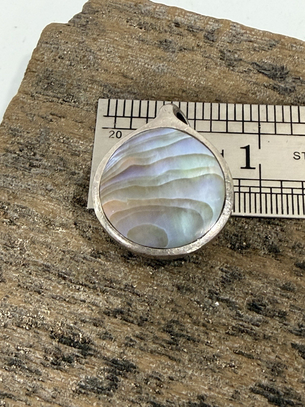 Vintage Sterling Silver Iridescent Abalone Paua Shell New Zealand Boho Pendant