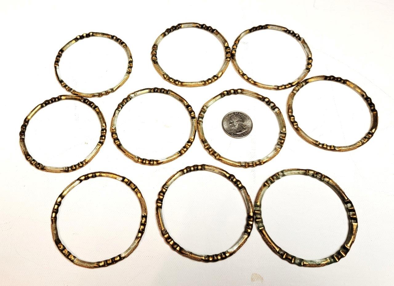 Vintage Brass tone Textured 2 3/8″d Set of 10 Bangle Bracelets