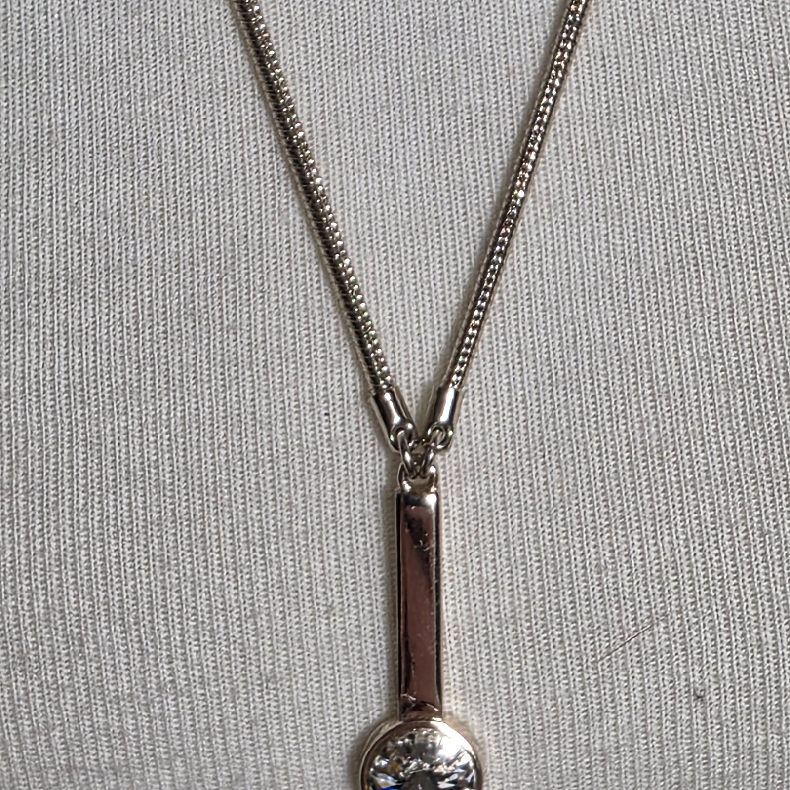 White House Black Market Lariat Necklace Silver-Tone with Faceted White Stones