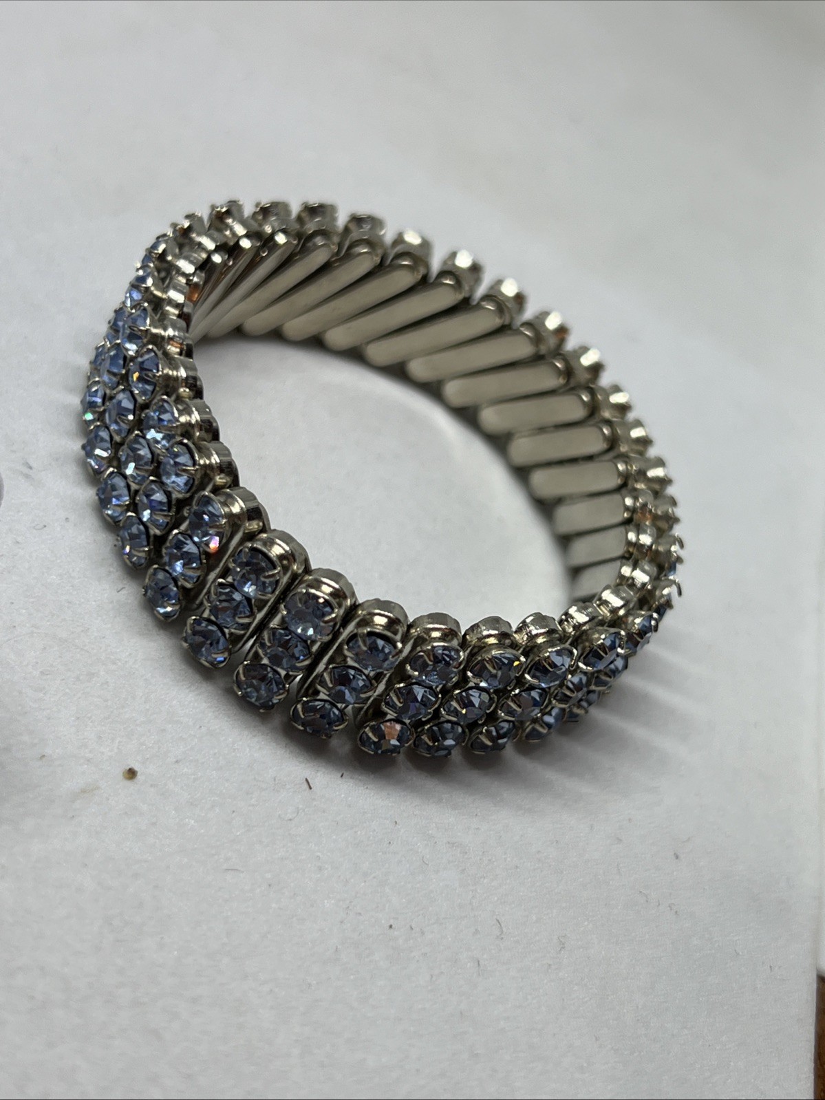 Vintage Expanding 3 Row Light Blue Rhinestone Bracelet Extra Small 5” Inside