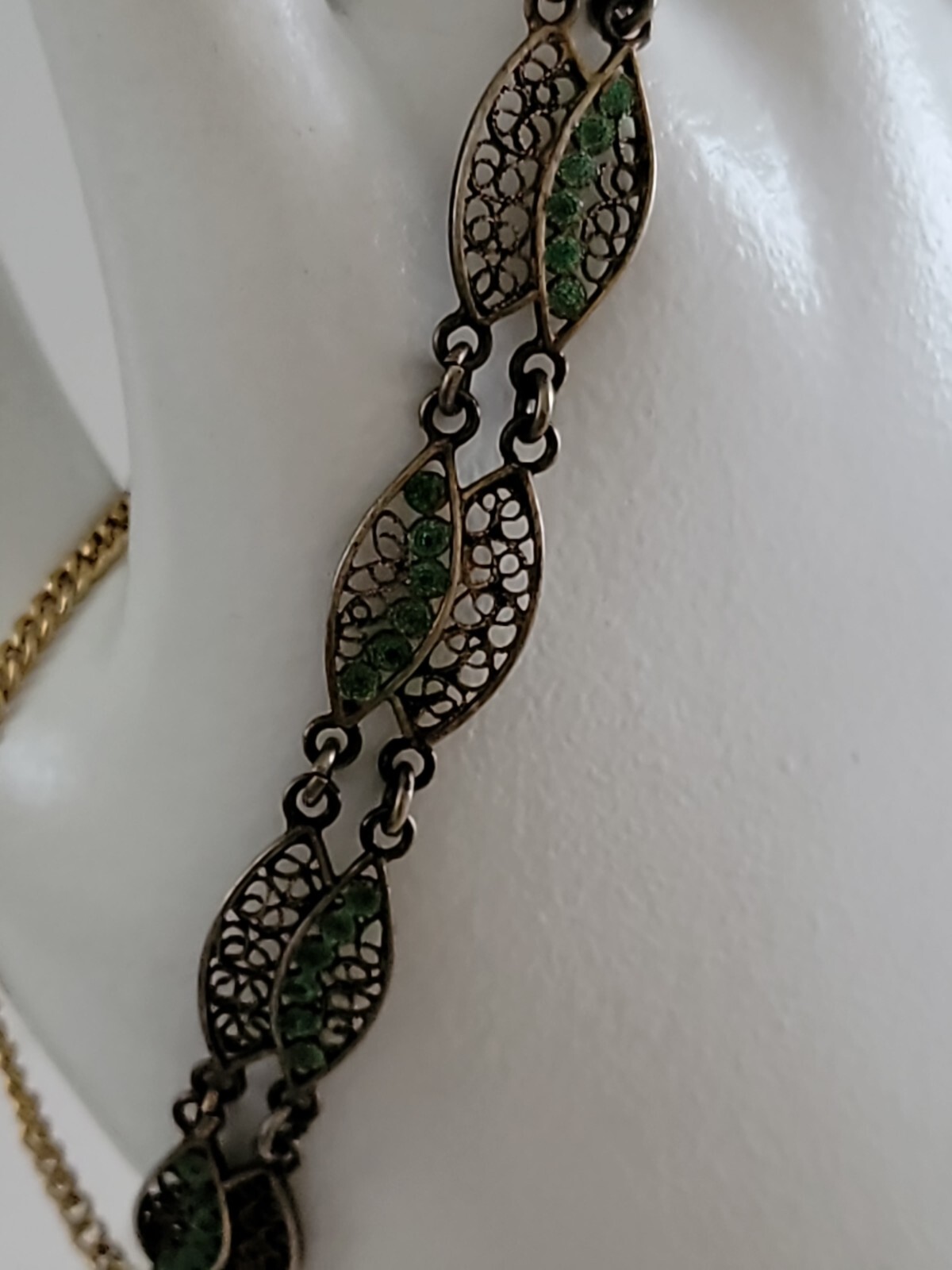 Vintage Cannetille & Green Enamel Bracelet, 6″ 800 Silver