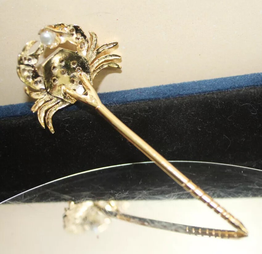 1.10ct Rose Cut Diamond 925 Silver Pearl Anniversary Wedding Crab Stick Pin