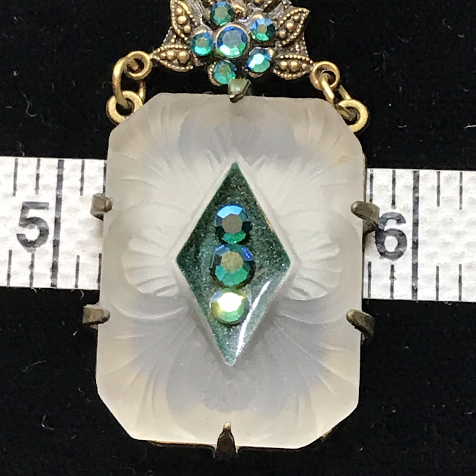 Vintage Glass Works Studio Carved Matte Glass, Crystal Acc & Brass tone Earrings