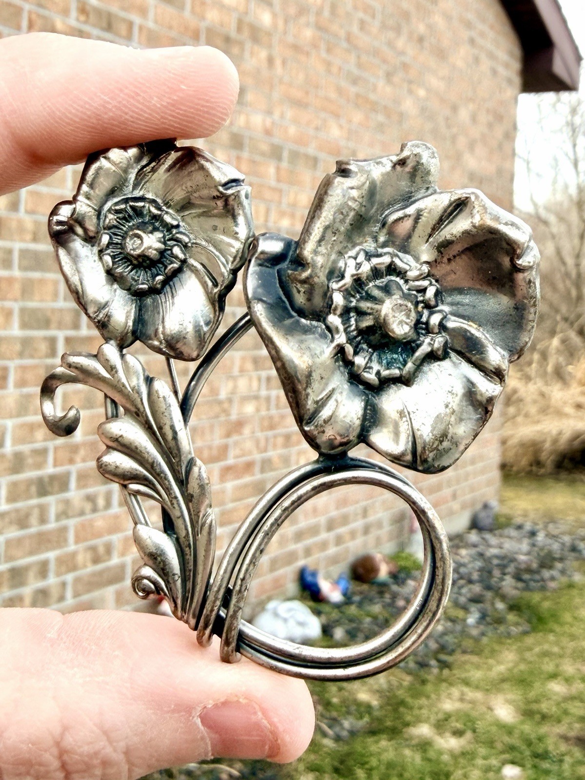 Vintage William B Kerr Silver Poppy Lily Lotus Flower Pin Brooch