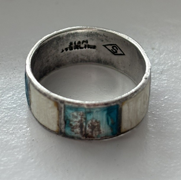 SIAM 925 Sterling Silver Vintage Blue Purple Enamel Band Ring Sz 7 Native
