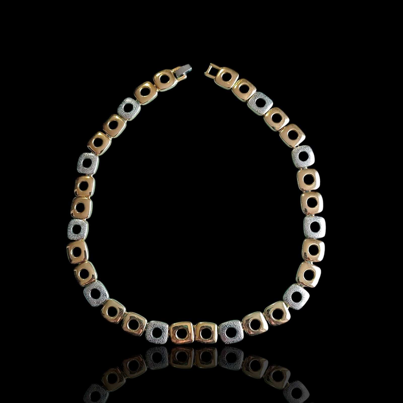 17.5in Two Tone Gold & Silver Square Link Collar Necklace