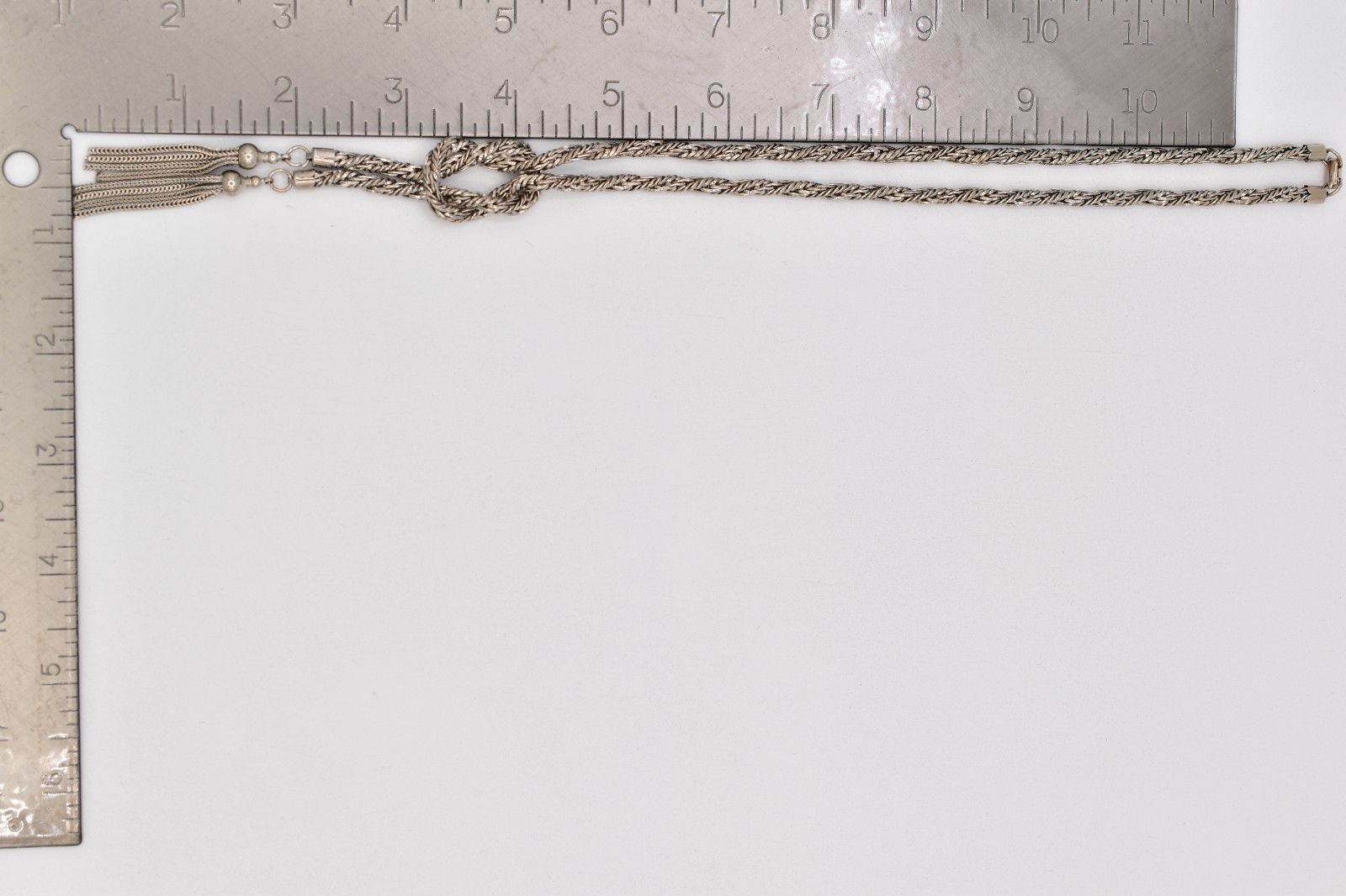 Vintage Silver Rope Knot Tassel Chain Necklace Statement Pendant 1980s BinBE