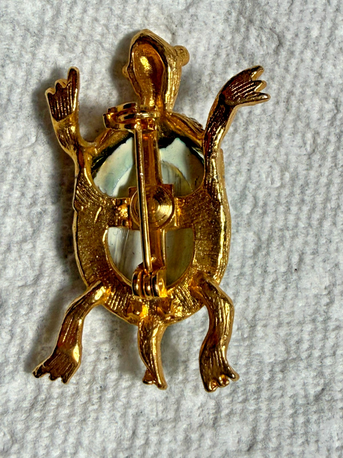 Vintage Turtle Brooch Pin Green Enameled Shell Gold Tone Pink Rhinestone Eyes