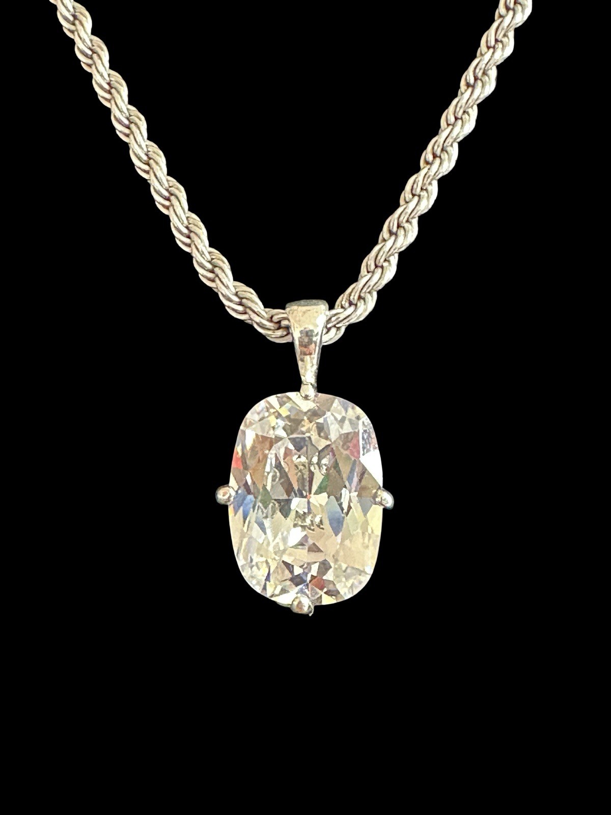 Incredible Vintage Cushion Cut Moissanite Sterling Silver 925 Pendant Necklace