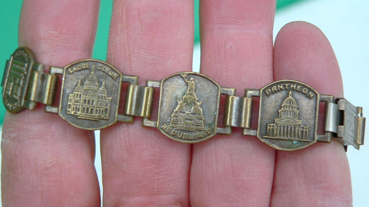 WWII Era Bracelet Souvenir PARIS France Historical Landmark Scene 1940s