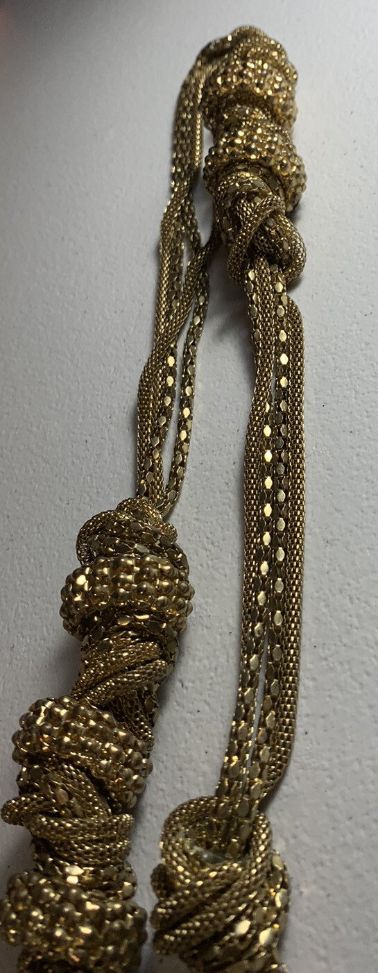 VTG 17” GOLD MESH CHAIN NECKLACE GOLD KNOTS PARTY EVERYDAY COSTUMES