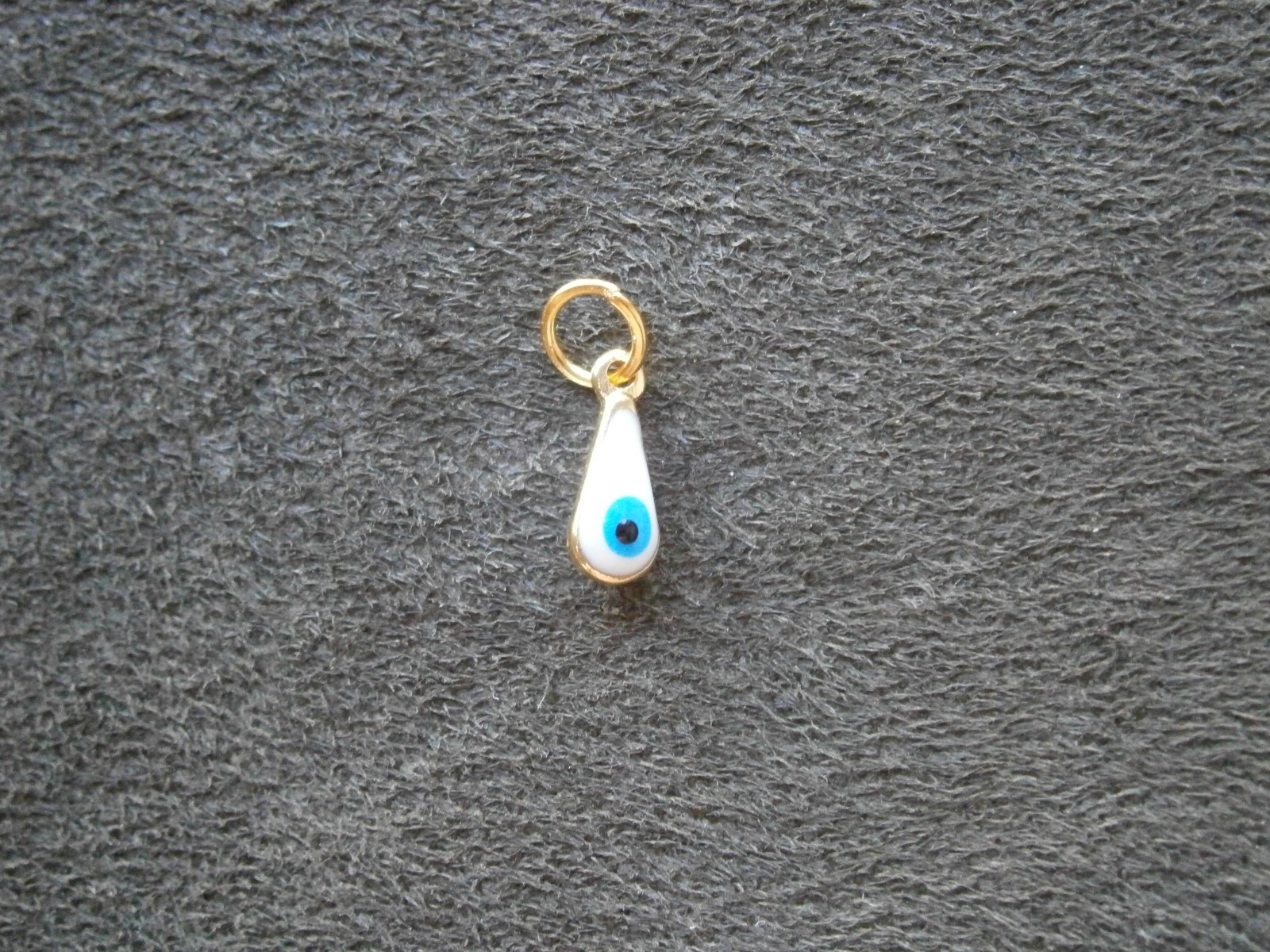 TINY White Evil Eye Amulet Vintage Goldtone & Glass Bead Charm Pendant