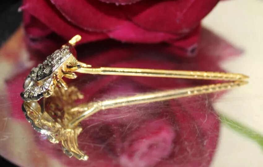 1.10ct Rose Cut Diamond 925 Silver Pearl Anniversary Wedding Crab Stick Pin