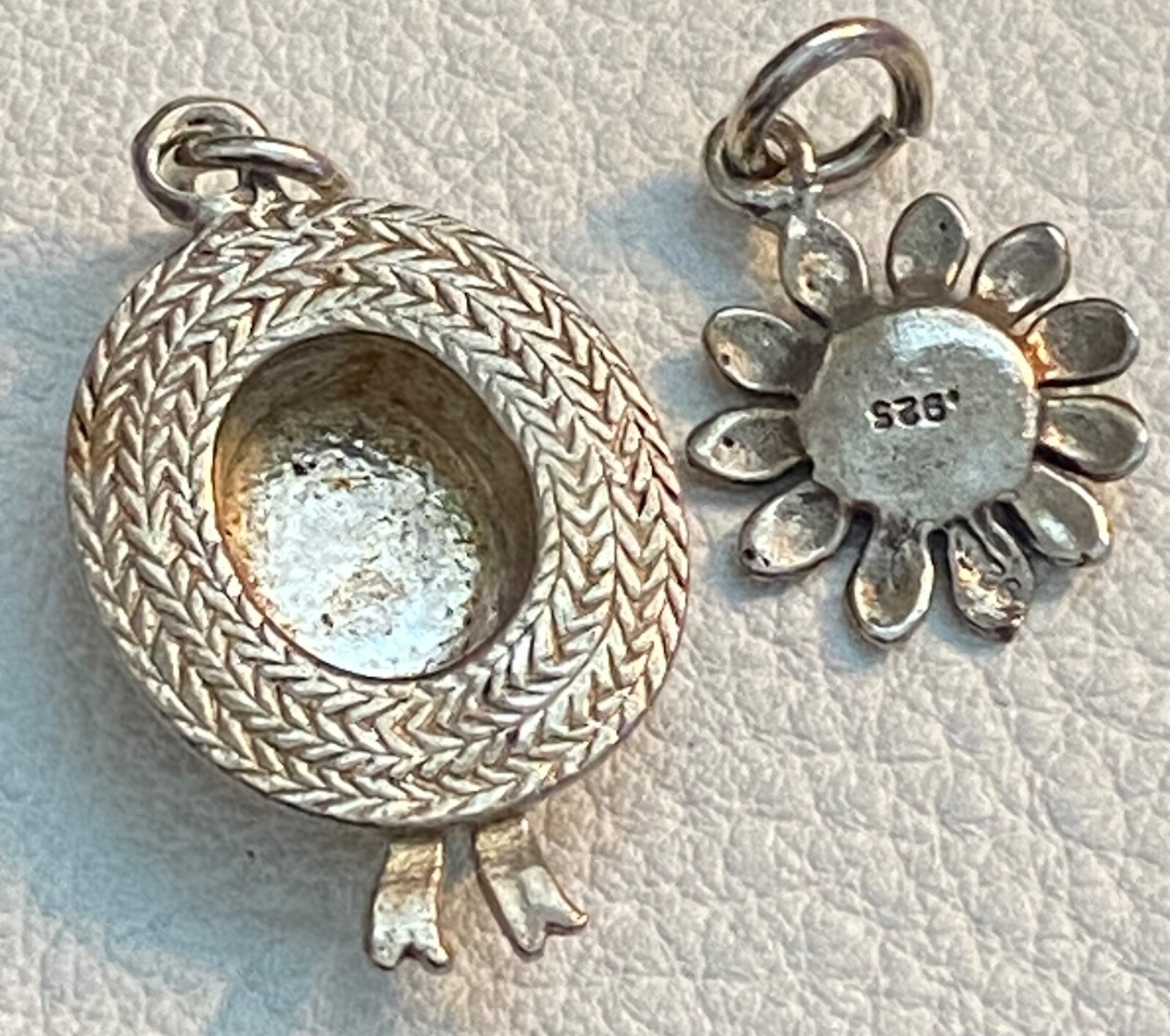 Vintage Sterling Silver Gardening Charms Straw Hat & Sunflower Spade Water Can