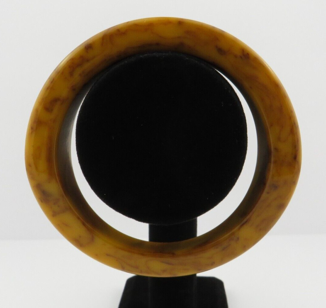 Vtg.Bakelite Chunky Wavy Bangle Bracelet Butterscotch/Choco Swirl retro Jewelry