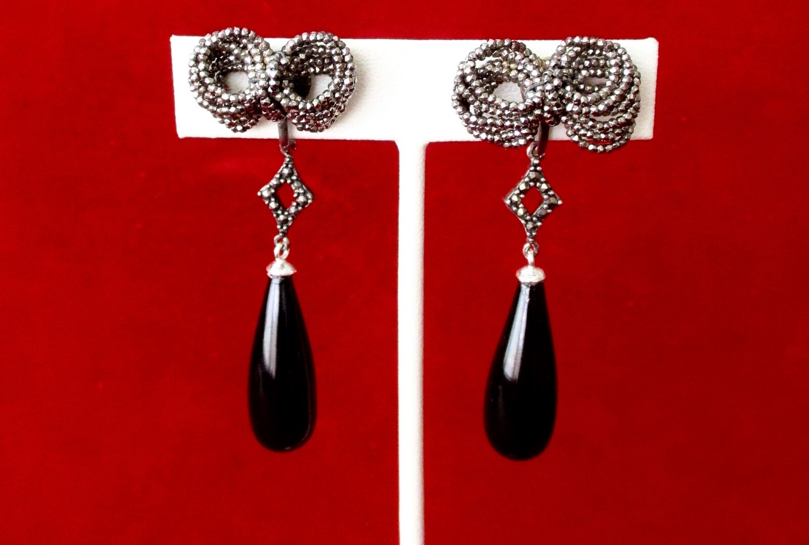 Pair of Antique 2 1/2-Inch Cut Steel & Black Glass Screw Back Earrings