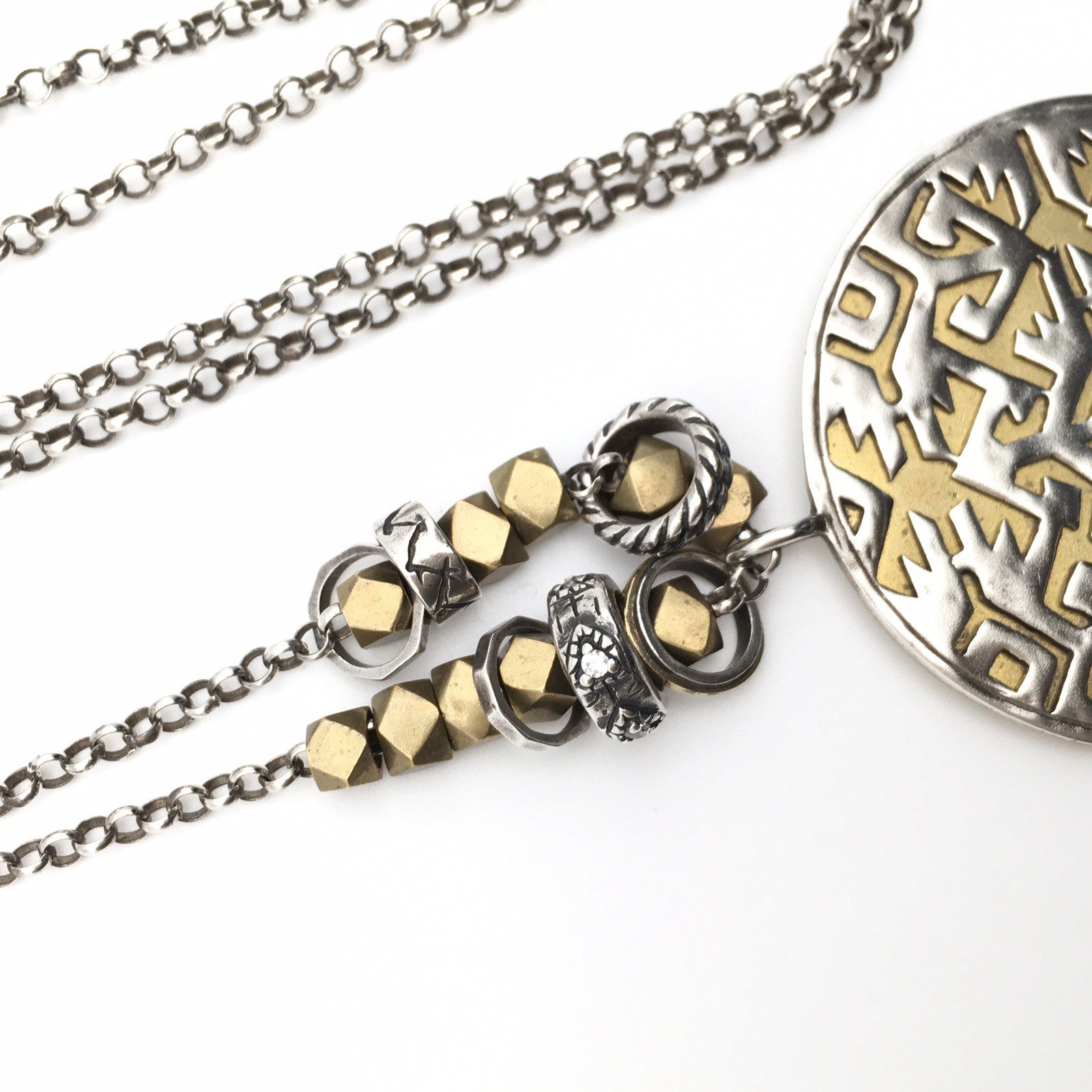 Vtg Sterling Silver & Brass SILPADA “Sundial” Pendant Necklace 34” 925 27g #21