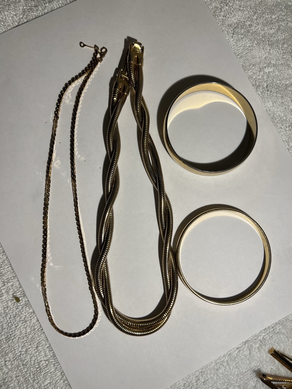 Vintage Signed Monet Gold Tone Twisted Snake Chain Necklace & Bangle Jewelry Lot