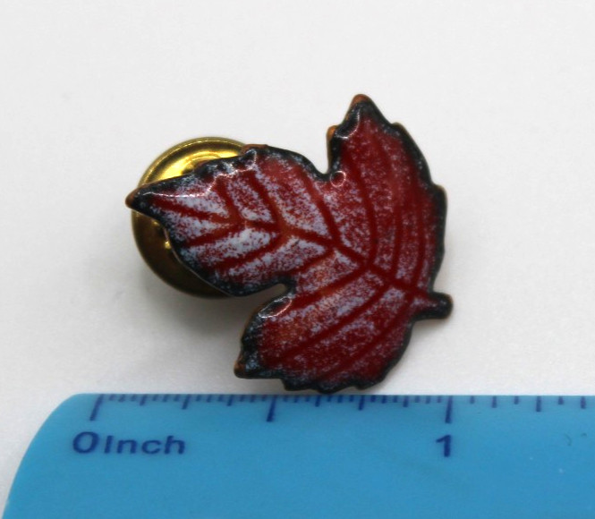 Vintage Maple Leaf Pin Fall Colors Enamel on Copper Signed Brit
