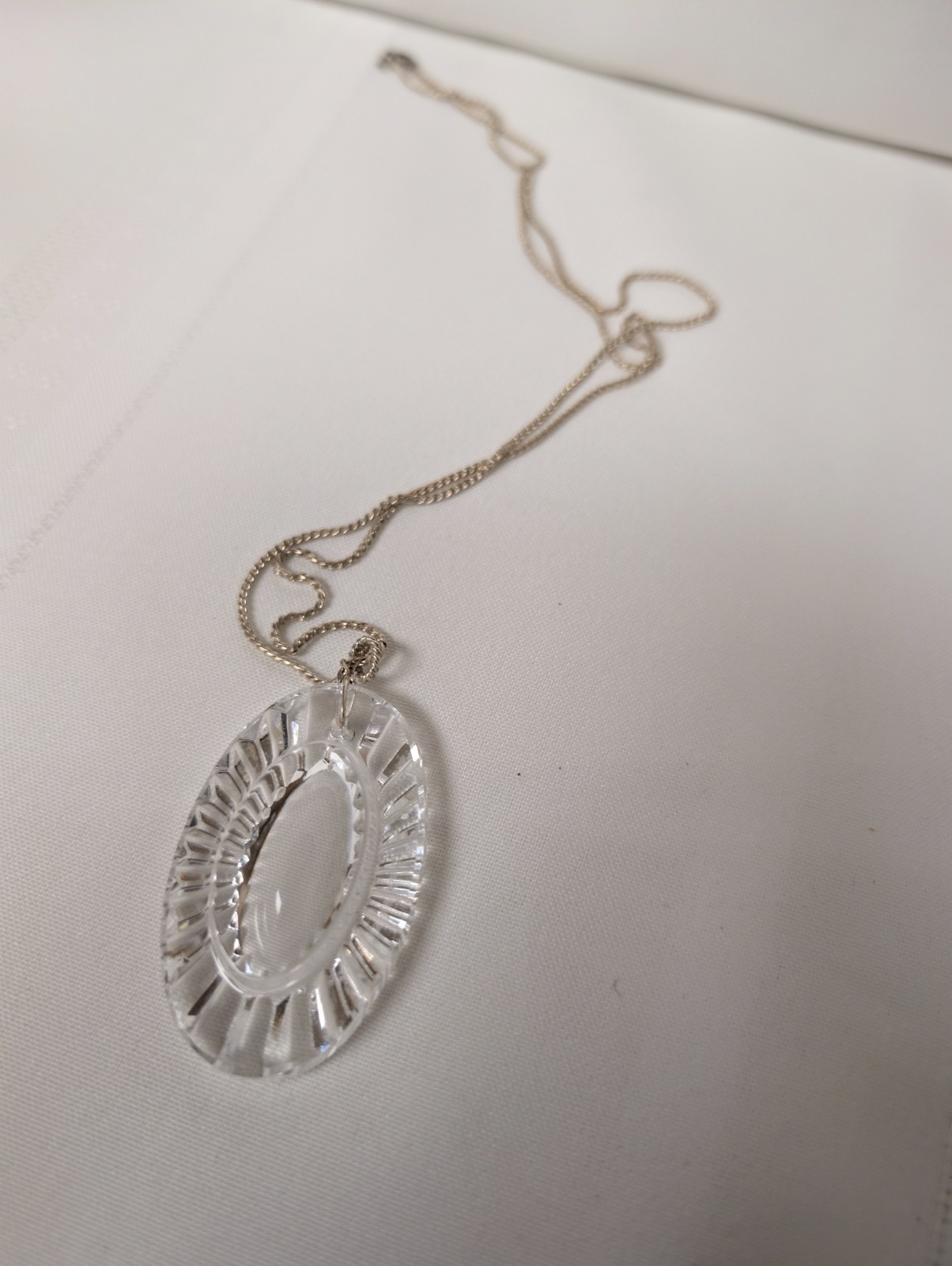 Vintage Waterford Crystal Large Pendant 925 Silver Chain Necklace