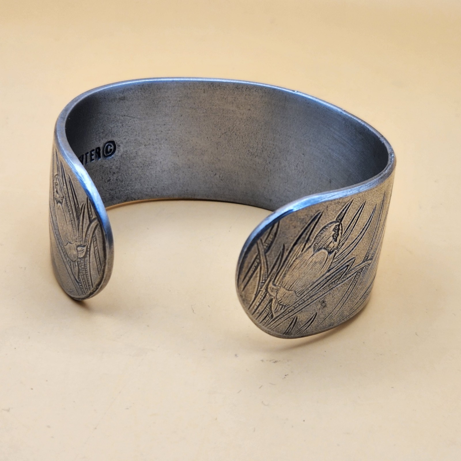 Salisbury Pewter January Carnation Flower Cuff Bracelet GUC
