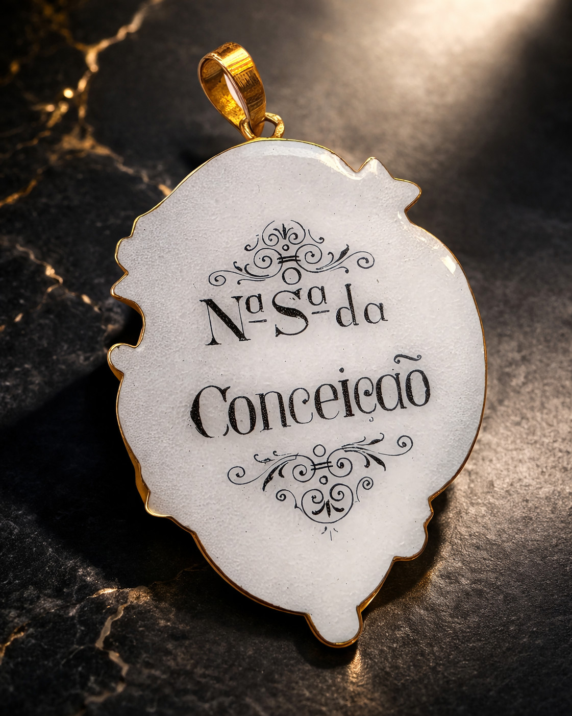 Antique 18K Gold Enamel Virgin Mary Pendant – 19th Century Religious Medal Rare