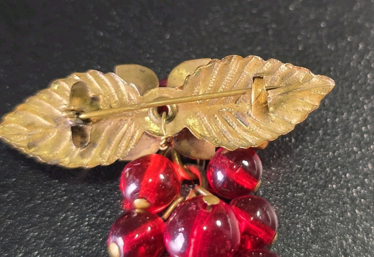 Antique Art Deco Brass Czech Glass Brooch