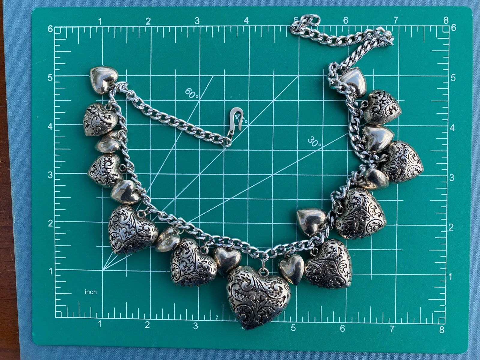 Necklace Chain Victorian Hearts Silver Tone Vintage
