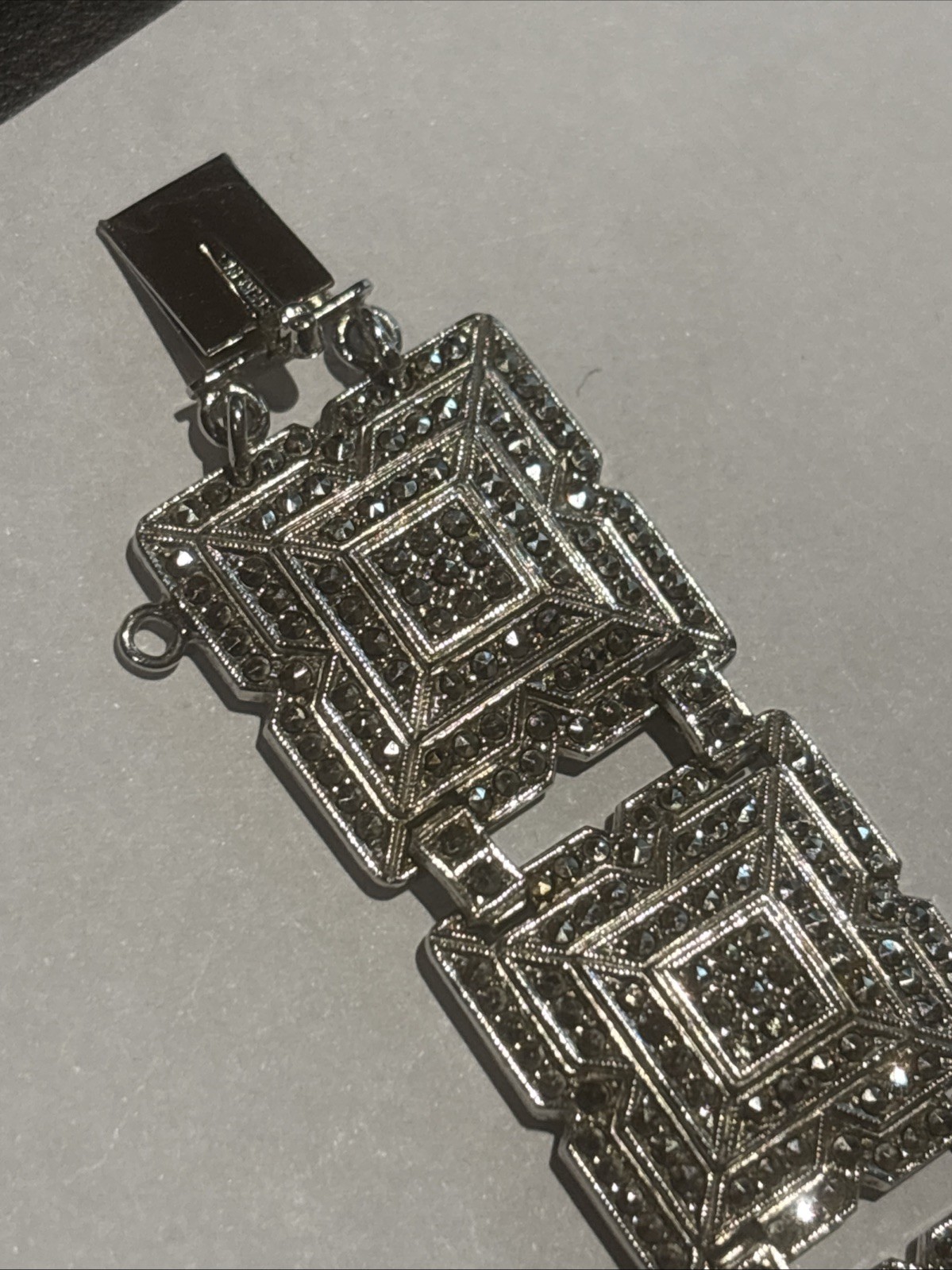 Vintage Art Deco Sterling Marcasite Bracelet & Ring & Earrings Set 64 Grams