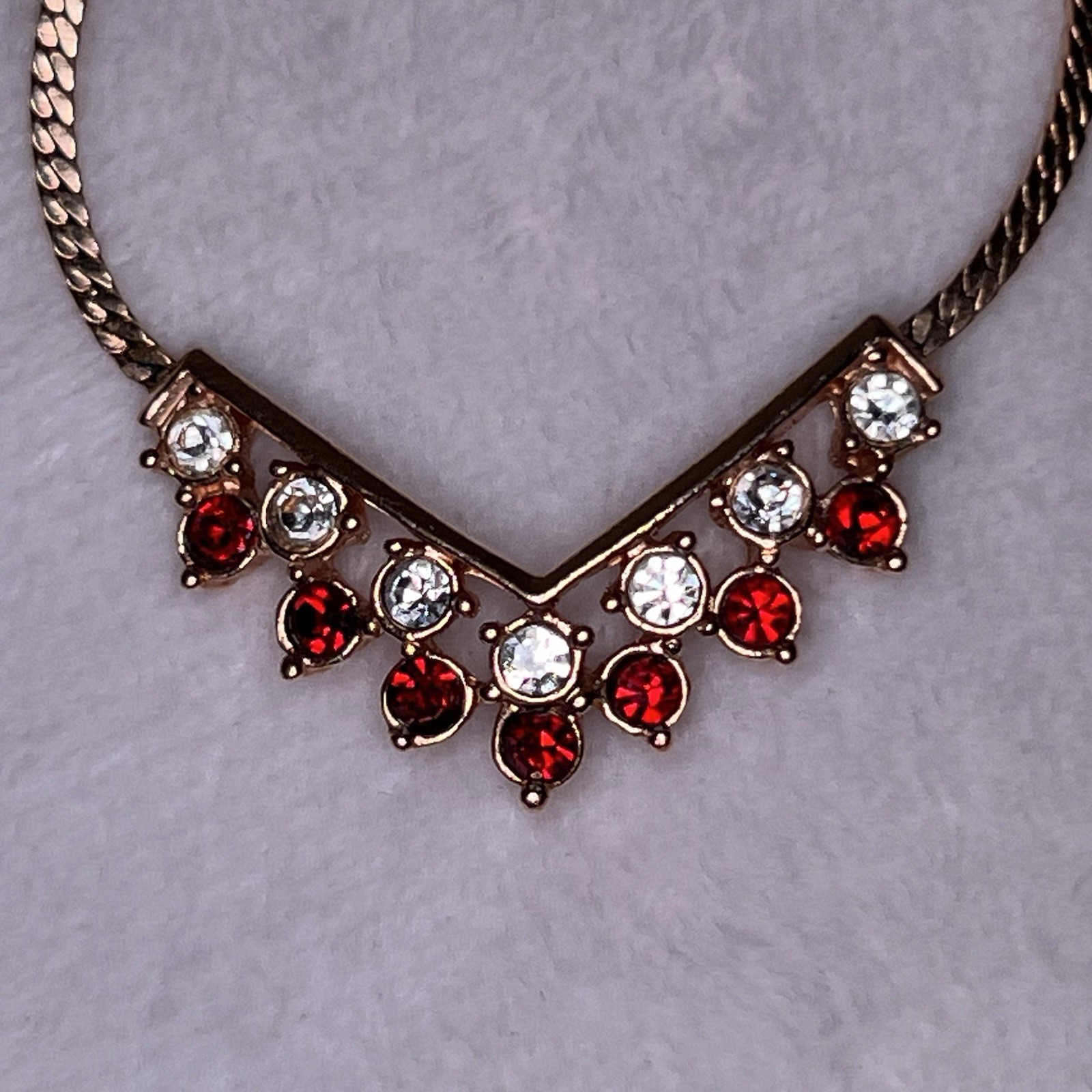 Avon Gold Tone Necklace with Red and White Accents