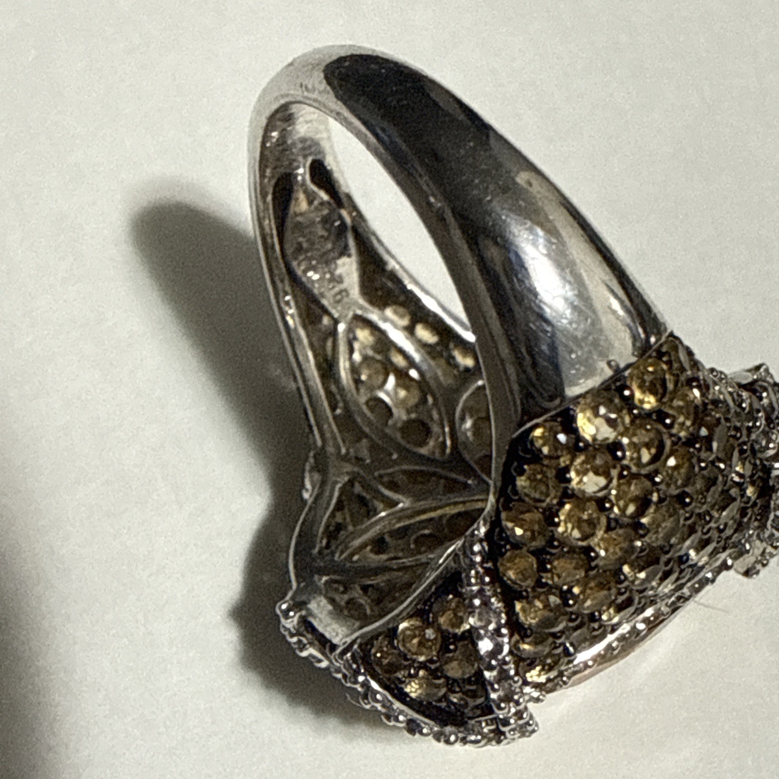 Fabulous 925 Silver Ring Size 7 Ring Beautiful faceted Citrine Stone w/ CZ 7.5g