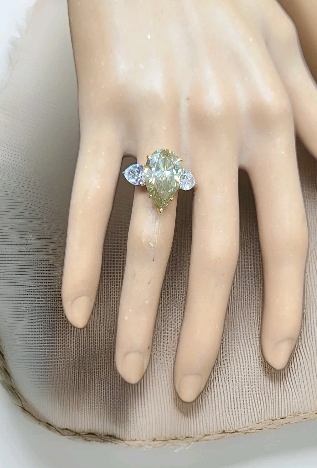 Platinum 18k Gold Engagement Ring 7.13ct.Natural Pear Champagne Diamond GIA