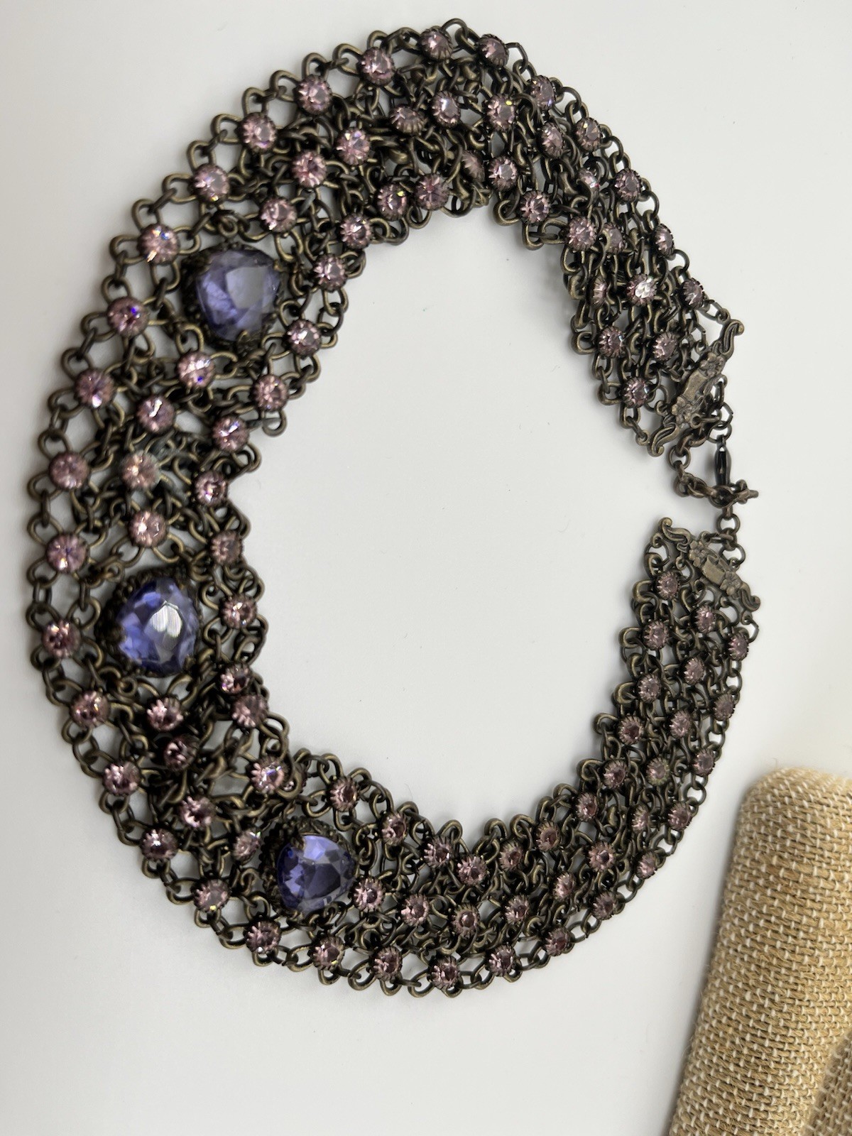 Vintage Kenny Ma san francisco Necklace 16 1/2 In Pink And Purple Rhinestones