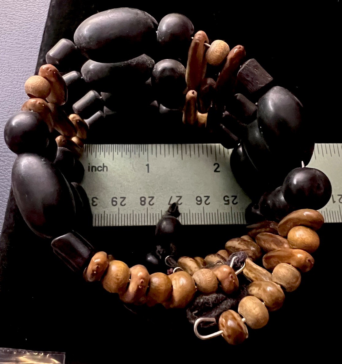 Brown & Black Wooden Beads 4 Level Bracelet Tie Closure Stretch Band #30