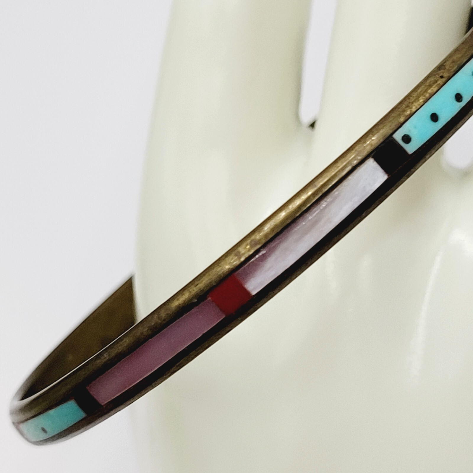 Handmade Southwestern Colorful Multi Stone Thin Inlay Vintage Bangle Bracelet