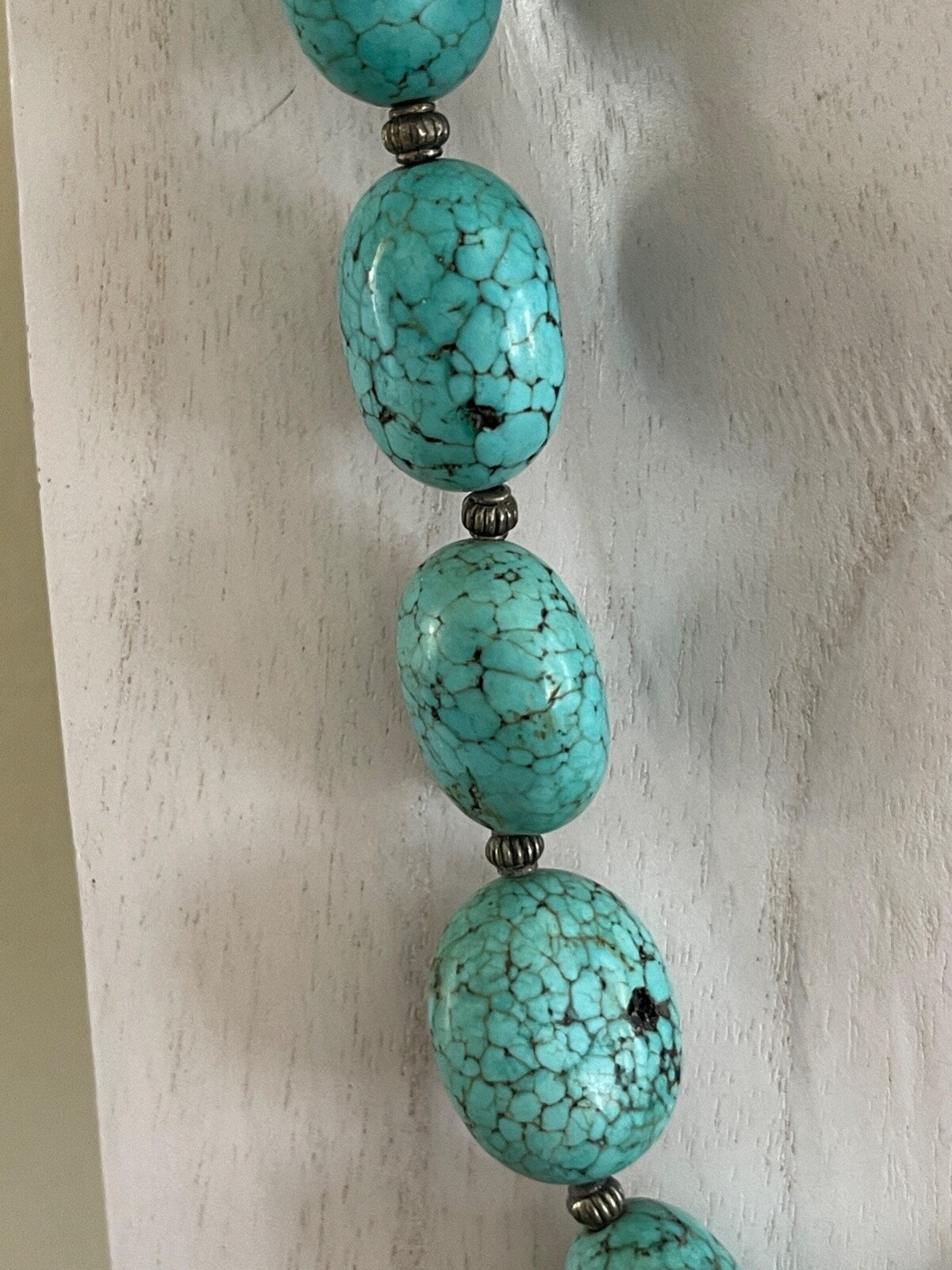 Superb Large 18.9mm Turquoise Beads Sterling Silver Necklace
