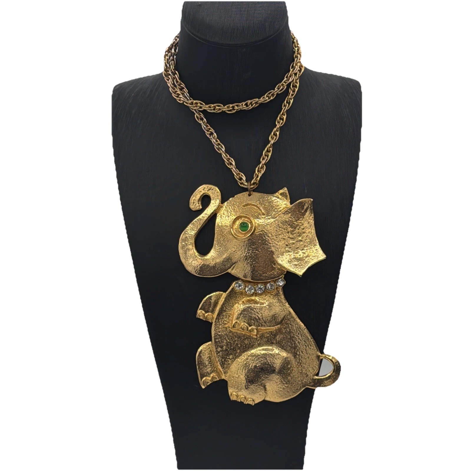 Rare Hattie Carnegie Articulated Elephant Necklace • Textured Gold Statement