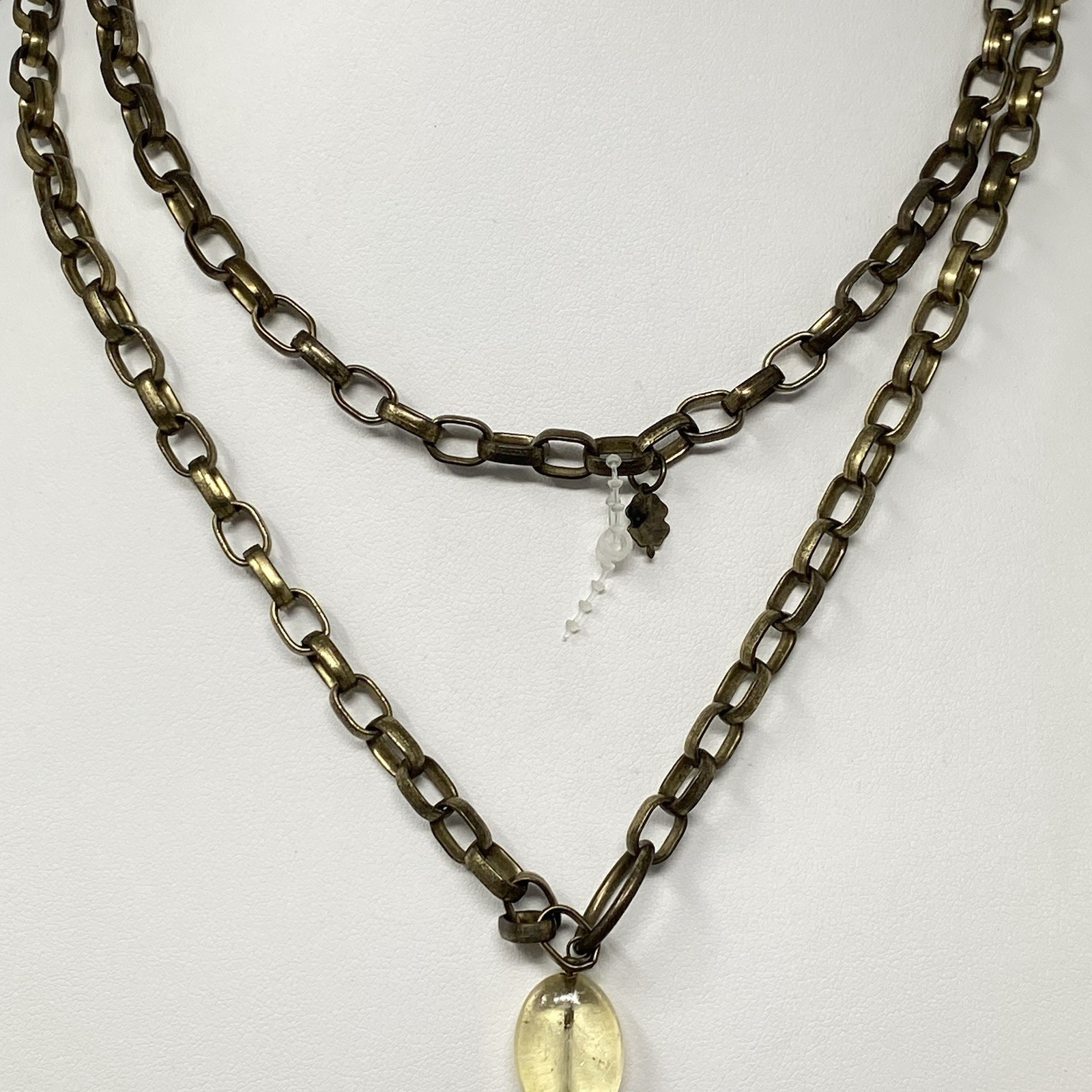 Lucky Brand Pendant Necklace Brass Gold Tone Layered Flower Chunky Long 36″