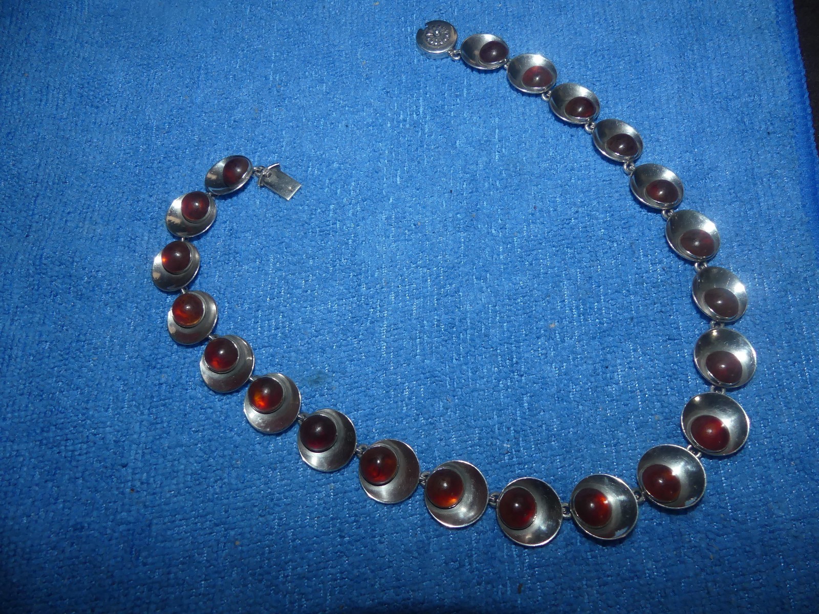 NE Neil Erik FROM Denmark Cognac Amber Cabochon Round 925 Sterling Choker