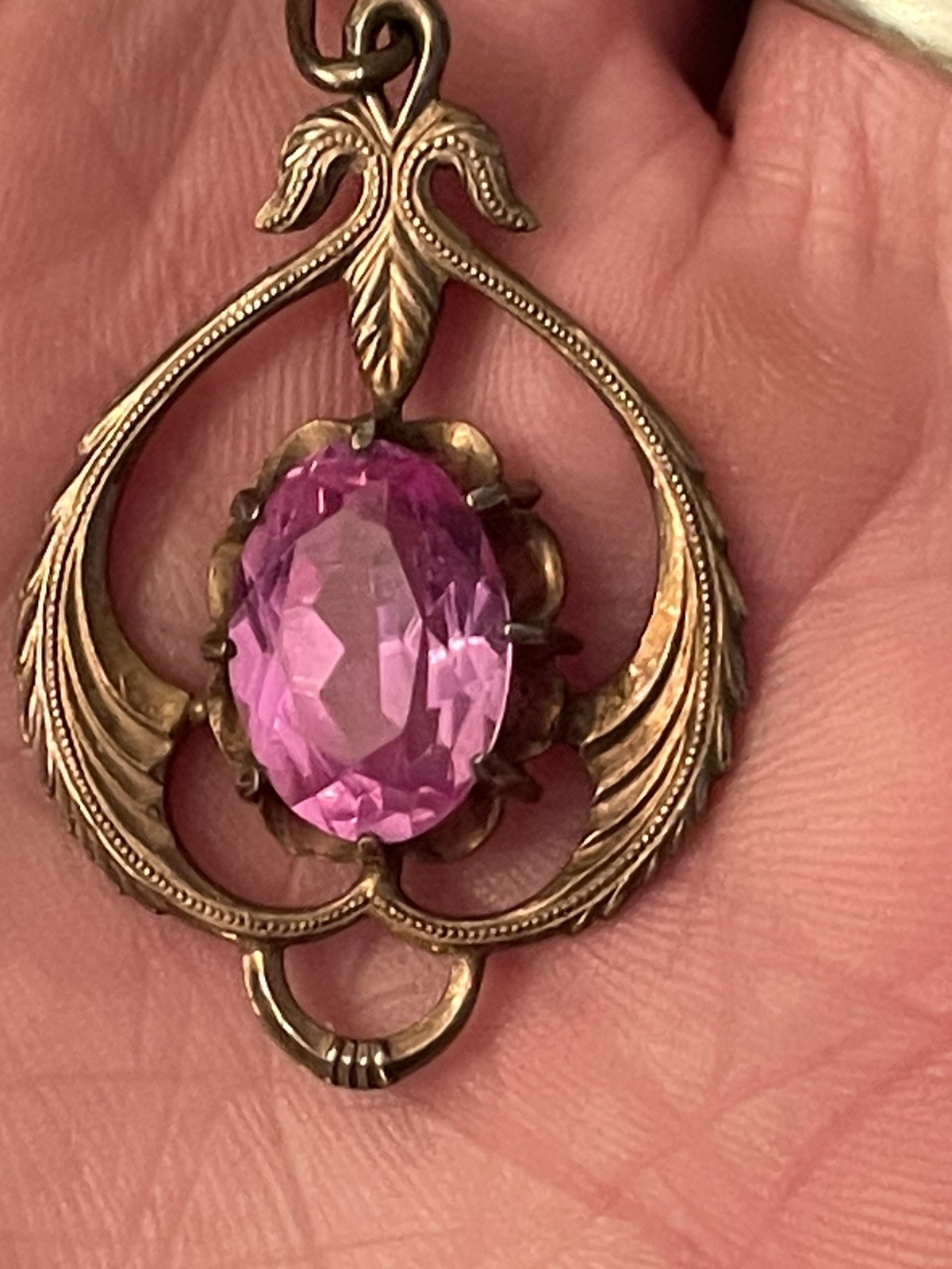 Vintage Old Russian Soviet 875 Sterling Silver Pendant Pink Stone Hallmarked