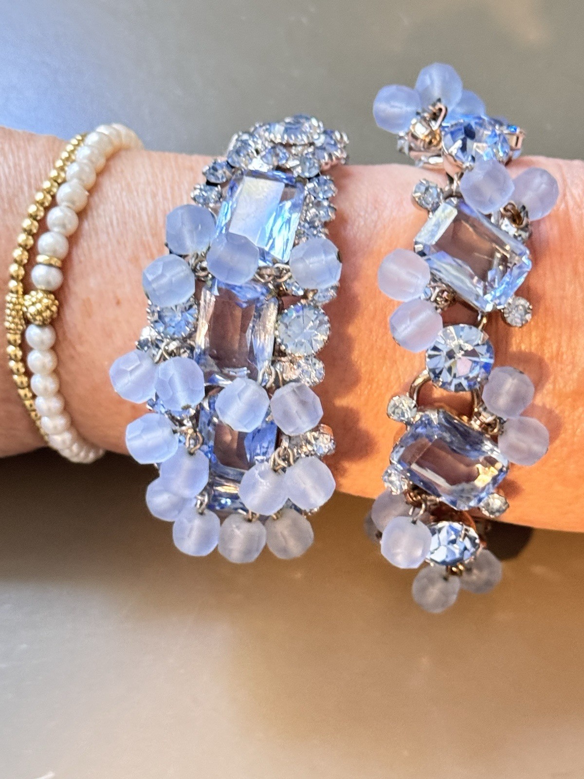 Vintage Verified JULIANA Bracelets, Brooch & Earring Set, Blue Octagon & Beads