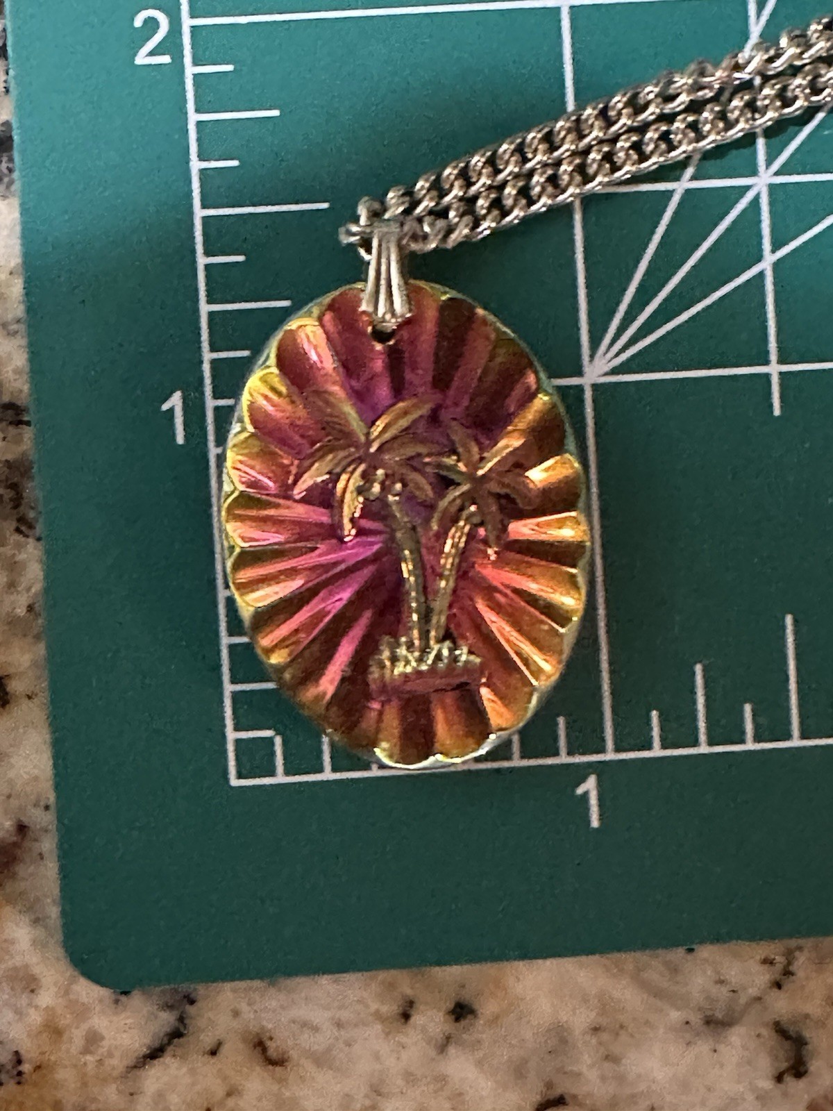 Vintage Souvenir Palm Tree Prism Necklace With 24” Chain Box Tab Signed GERMANY